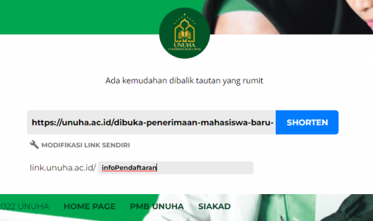 Shortlink UNUHA – Buat Link Panjang Menjadi Ringkas