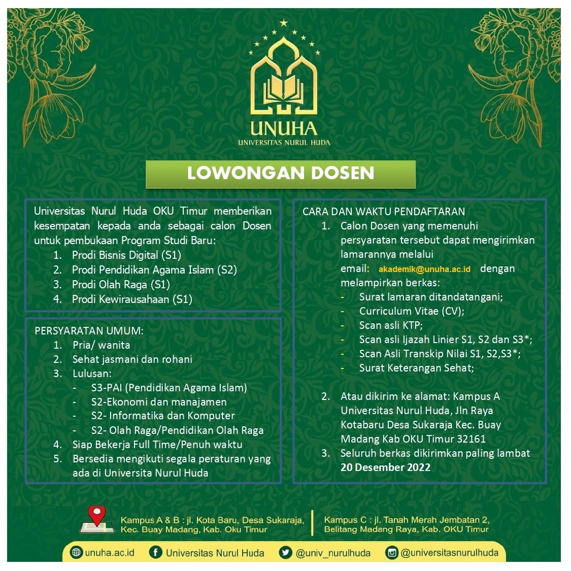 Lowongan Dosen – Universitas Nurul Huda